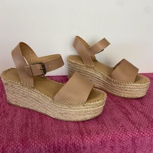 Soludos Minorca Platform Espadrille Sandals Nude Tan Leather Size 8